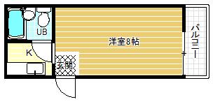 近鉄長野線 富田林駅 徒歩5分 3階建 築47年(ワンルーム/3階)の間取り写真
