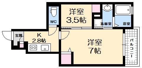 フィデール庚午(2K/1階)の間取り写真