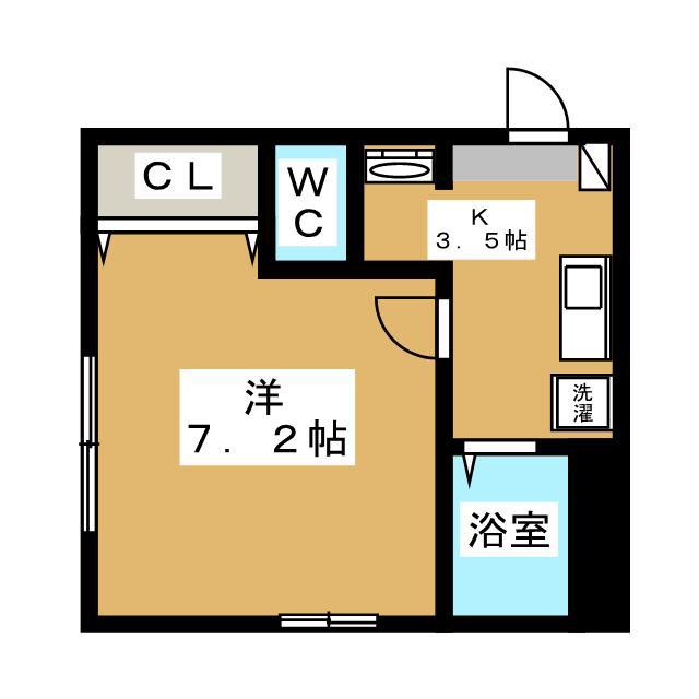 ルグランウィルB(1K/2階)の間取り写真