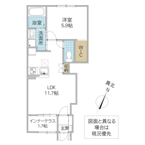 ブランシュ フルール K 1(1LDK/1階)の間取り写真
