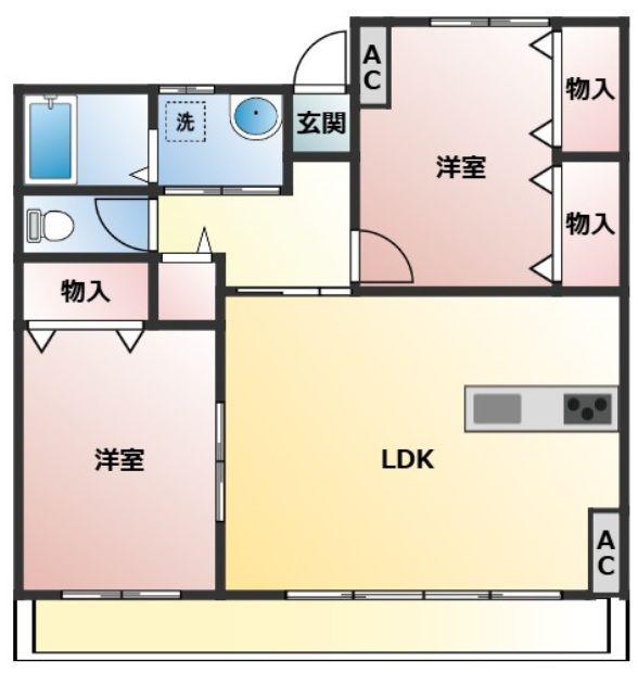 シャングリラーG(2LDK/3階)の間取り写真