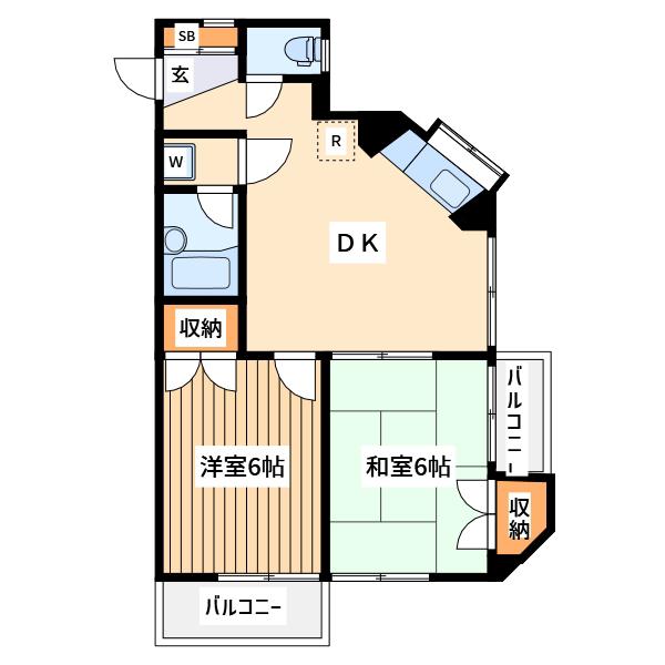 K1ビルディングケーワンハイツ(2DK/4階)の間取り写真