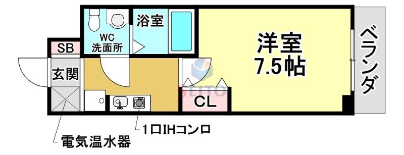 ソレイユ南桜塚(1K/3階)の間取り写真