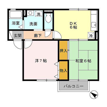 クレイン古賀島A(2DK/2階)の間取り写真
