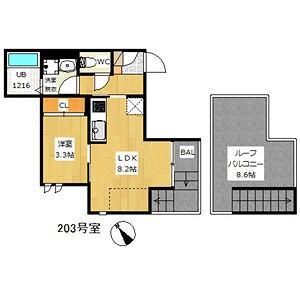 GRANDTIC 曽根(1LDK/2階)の間取り写真