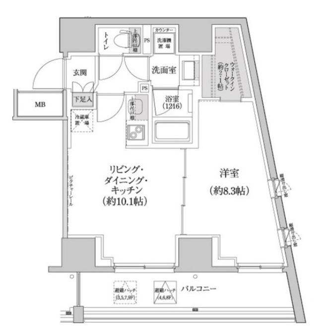 パークハビオ渋谷本町レジデンス(1LDK/7階)の間取り写真