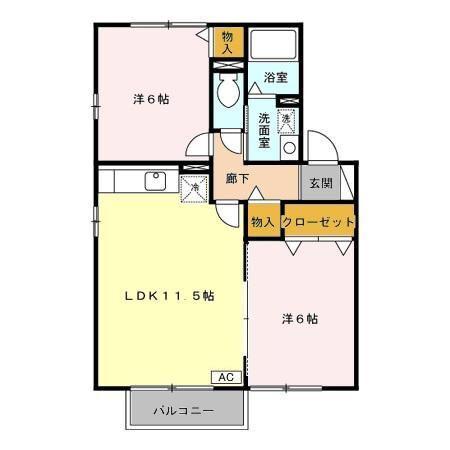 カームヒルズA(2LDK/2階)の間取り写真