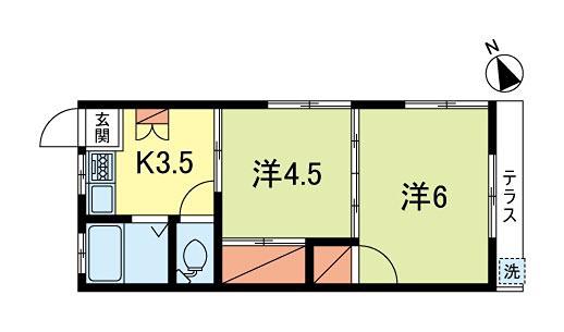 コーポ成田東(2K/1階)の間取り写真