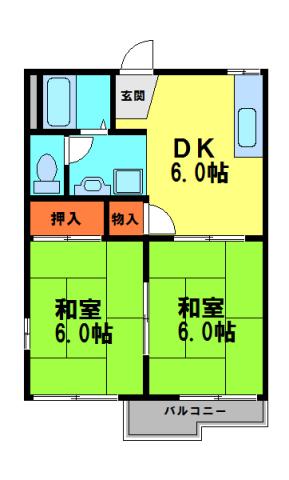 メゾン土谷B棟(2DK/2階)の間取り写真
