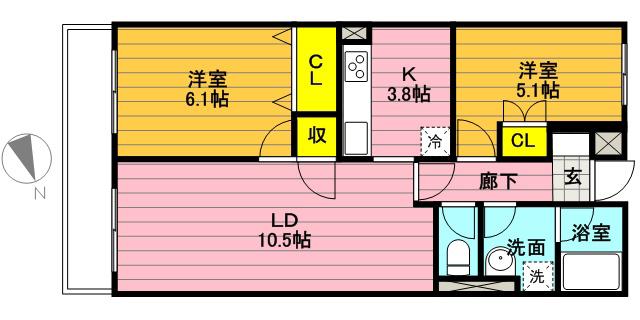 リーベスト立川錦町(2LDK/1階)の間取り写真