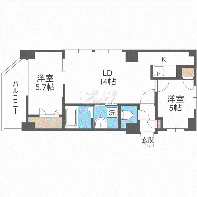 ビッグパレス中島公園(2LDK/10階)の間取り写真