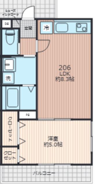 EVERA大倉山(1LDK/2階)の間取り写真