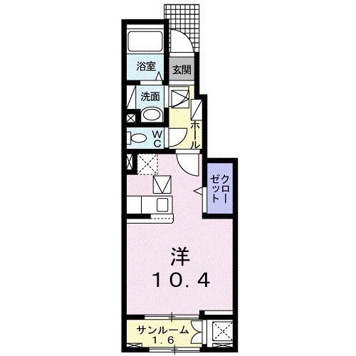 プレミアム22番館(1K/1階)の間取り写真