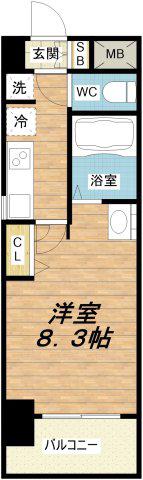クレストコート難波サウス(1K/4階)の間取り写真