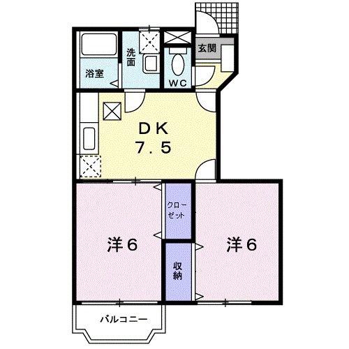 ブロッサム千千(2DK/1階)の間取り写真
