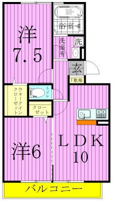 ヴェルドミールⅡ(2LDK/1階)の間取り写真