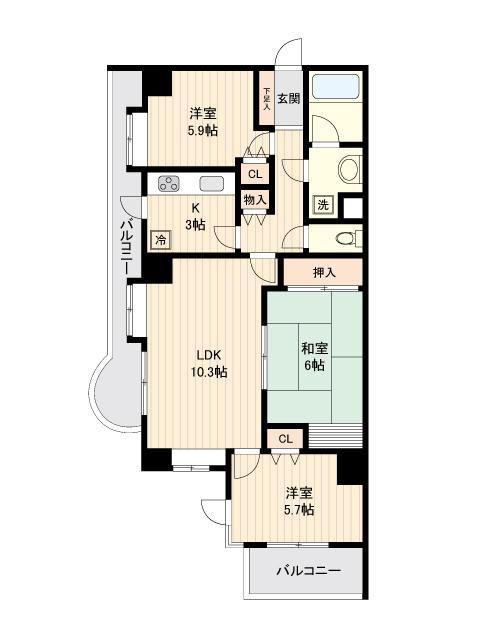 アジュール南まきが原(3LDK/3階)の間取り写真