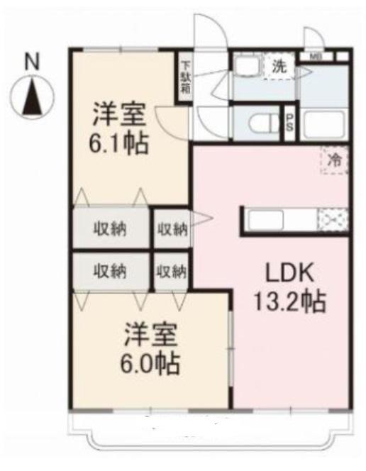 FRUITFUL B棟(2LDK/3階)の間取り写真