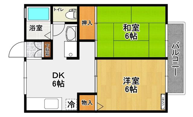 ジュネスふくやま(2DK/1階)の間取り写真