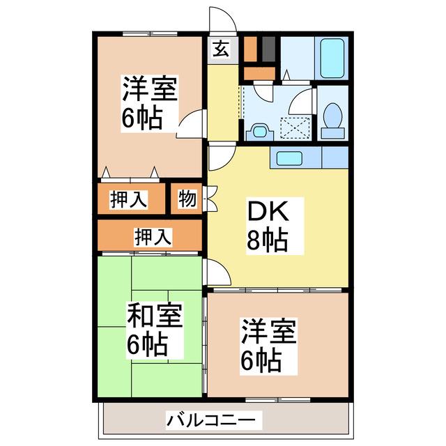 グランドール迎町(3DK/4階)の間取り写真