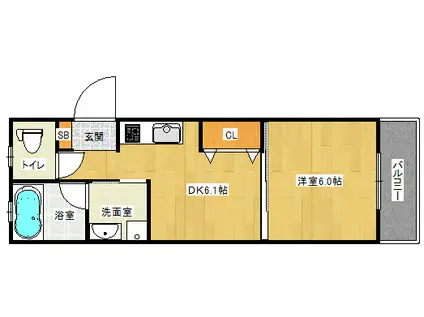 ピアッツァレント八木西(1DK/2階)の間取り写真