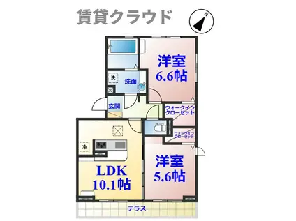 ルミエール五井・II(2LDK/1階)の間取り写真