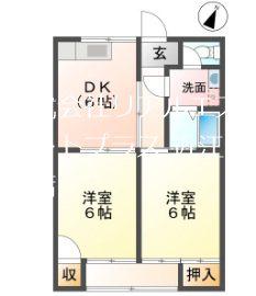 コミール沖野II(2DK/1階)の間取り写真