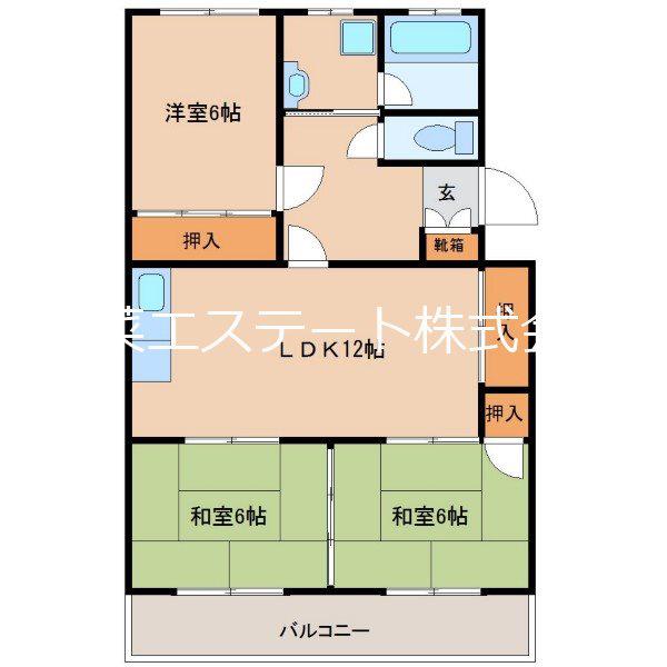 エスぺランクレール長門石(3LDK/3階)の間取り写真