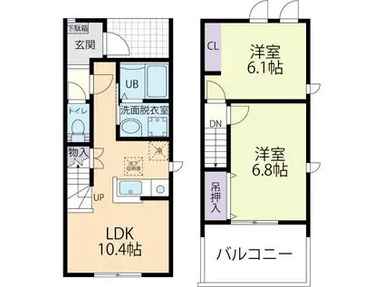 LUANAレジデンスA(2LDK/1階)の間取り写真