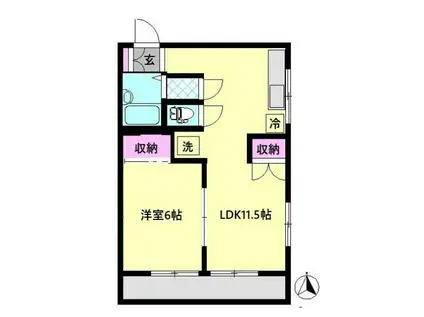 ゼフィールマンションB棟(1LDK/2階)の間取り写真