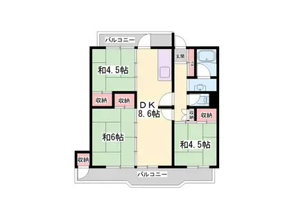 ビレッジハウス志染(2LDK/1階)の間取り写真