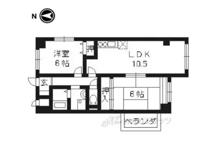 ドエル梅の宮館(2LDK/5階)の間取り写真