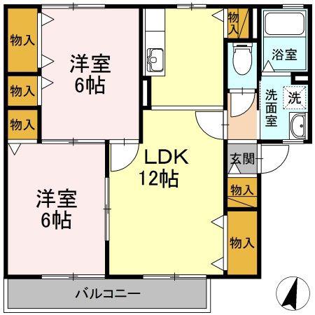 メープル上野(2LDK/1階)の間取り写真