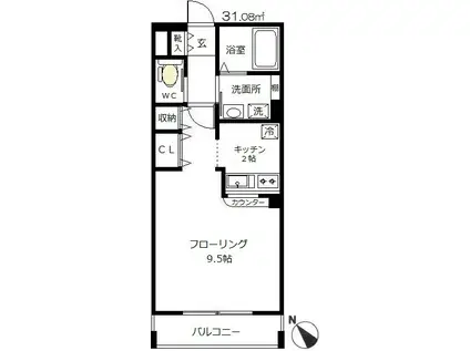 アバンシー緑町(1K/1階)の間取り写真