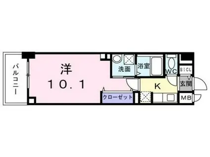 グリーンフィールドH(1K/4階)の間取り写真