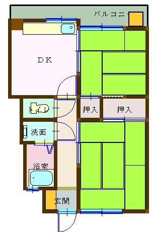 コーポ松一南(2DK/2階)の間取り写真