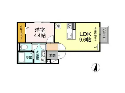 ヴィラージュ松屋II(1LDK/2階)の間取り写真