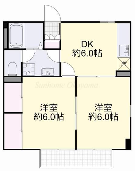 向山ハイツ(2DK/2階)の間取り写真