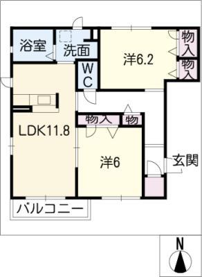 DEAR COURT・MY A棟(2LDK/1階)の間取り写真