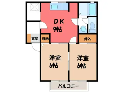 ボヌールB(2DK/2階)の間取り写真