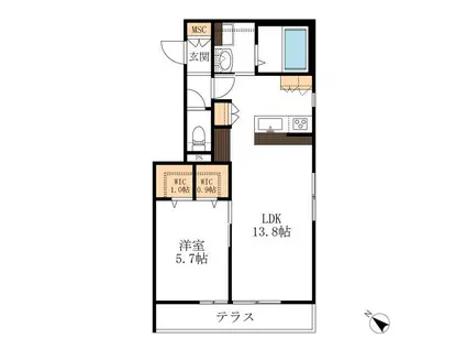 シャルムK(1LDK/1階)の間取り写真