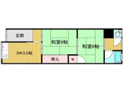 旭ハウス1号館(2DK/2階)の間取り写真