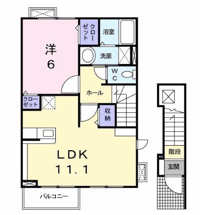 グリーン・コート幸B(1LDK/2階)の間取り写真