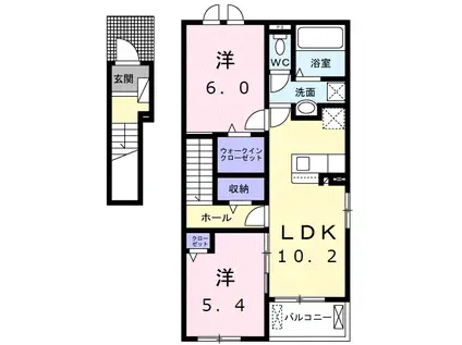 高岡ヒルズ B(2LDK/2階)の間取り写真