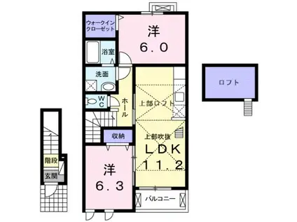 ユニゾンフロント(2LDK/2階)の間取り写真