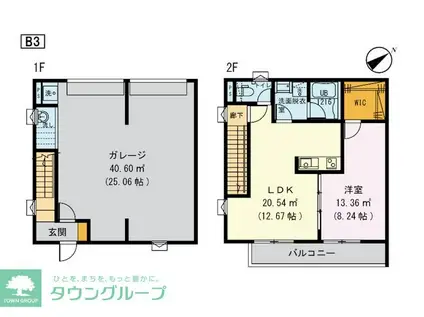 グランディール(1LDK/2階)の間取り写真