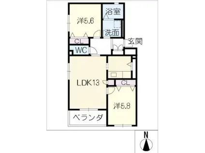エスパシオ日赤(2LDK/1階)の間取り写真