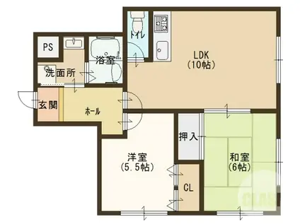 北条マンション(2LDK/3階)の間取り写真