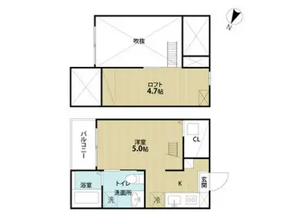 エクシア道徳(ワンルーム/2階)の間取り写真