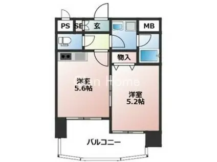 プラムヴェルデ(1DK/6階)の間取り写真